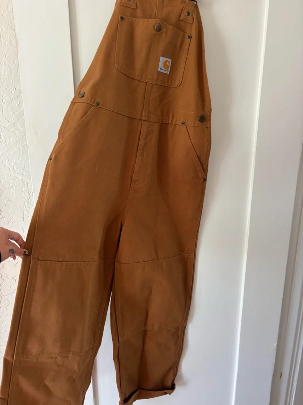 Carhartt Tan/Brown Duck Bib Overalls with Dark Straps - Picture 2 of 9